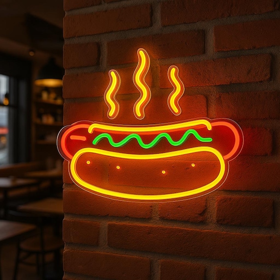 Hot Dog Neon Sign. Fast Food Led Neon. Street Food Led Lights. Hot