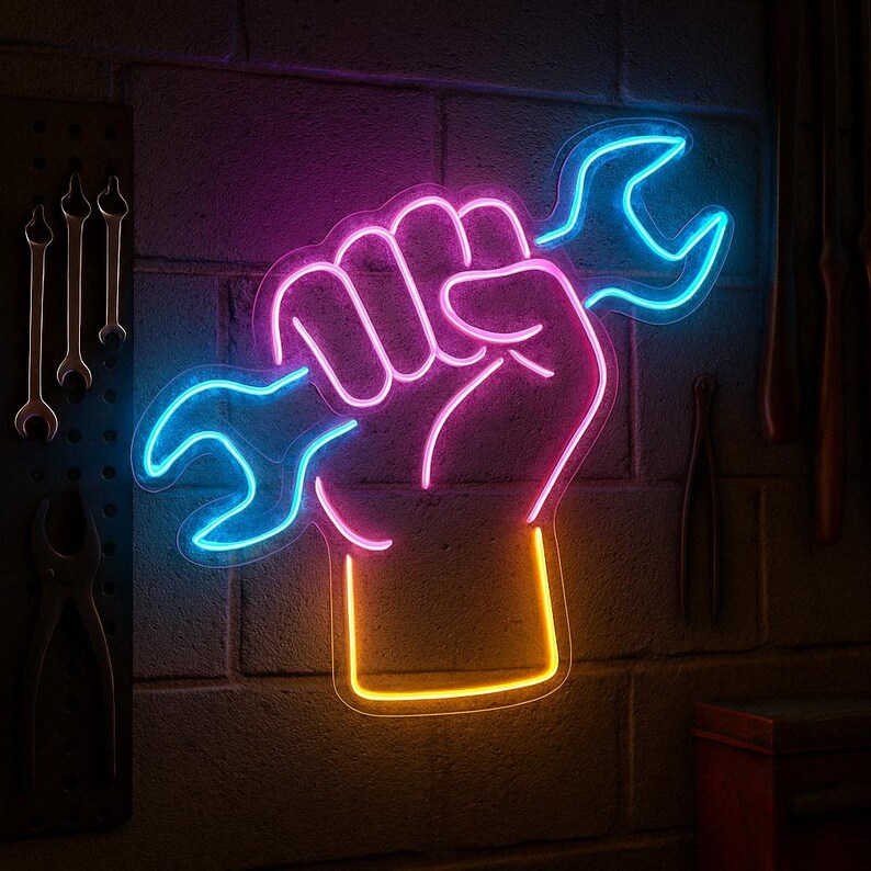 Maintenance Service Light Wrench Neon Sign. Gear Wrench Led Light. Repair Service Light Sign ...