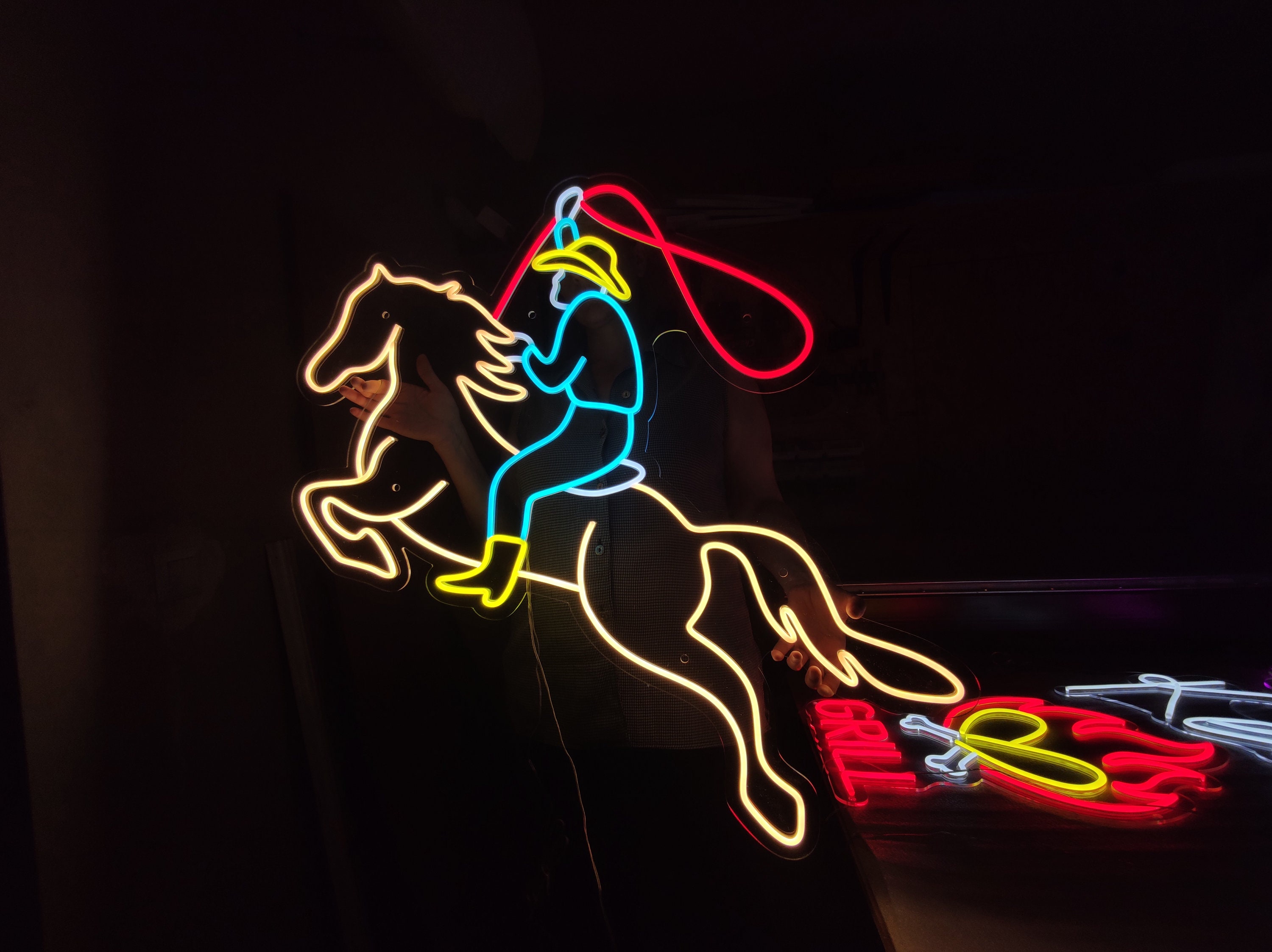 Rodeo Neon Sign, Cowboy Riding Horse Led Neon, Cowboys Horse Rodeo Led ...
