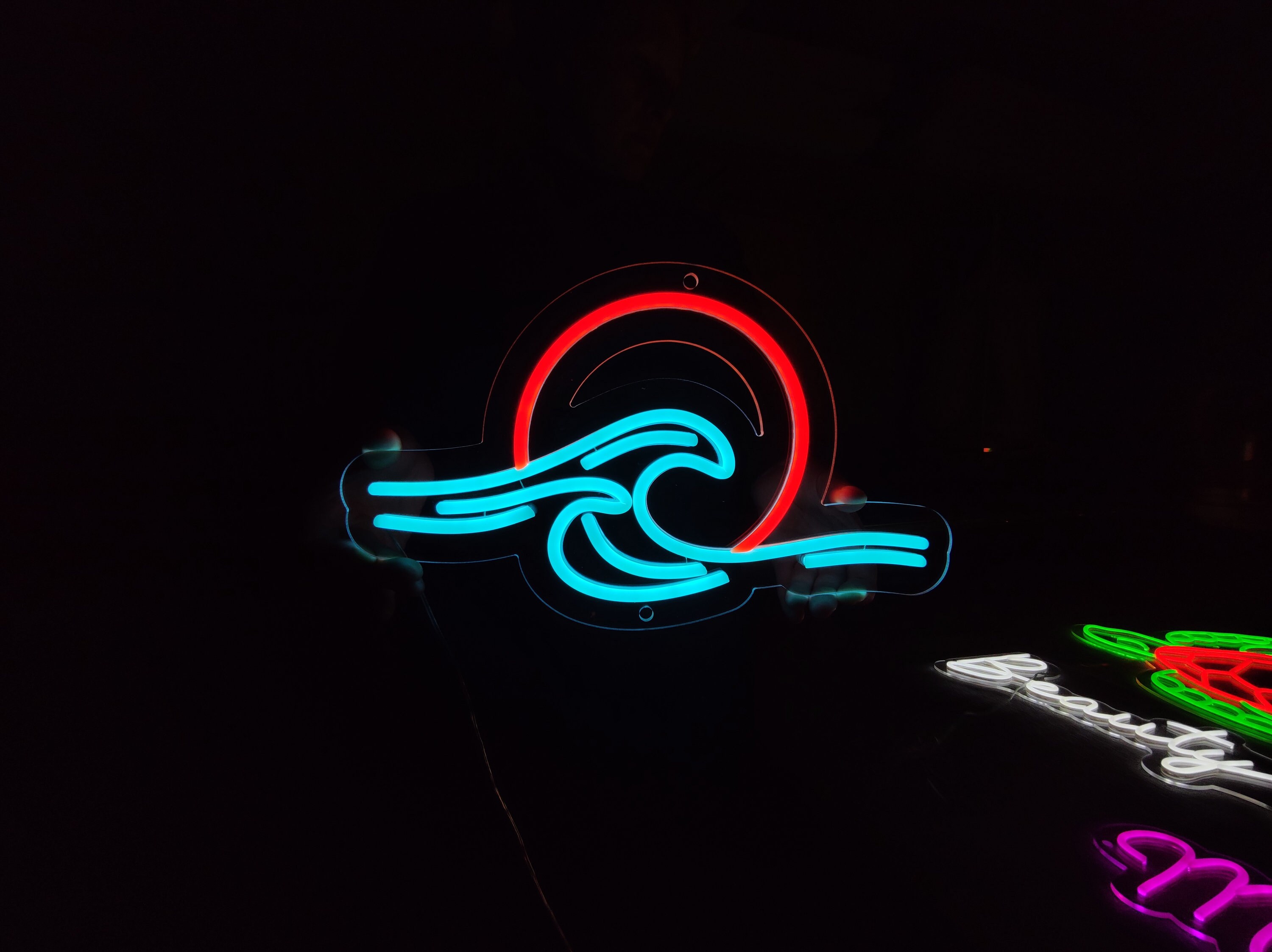Wave Led Light Sign Sun Behind Waves Neon Sign, Sunset Neon Light, Sunrise Led Light ...