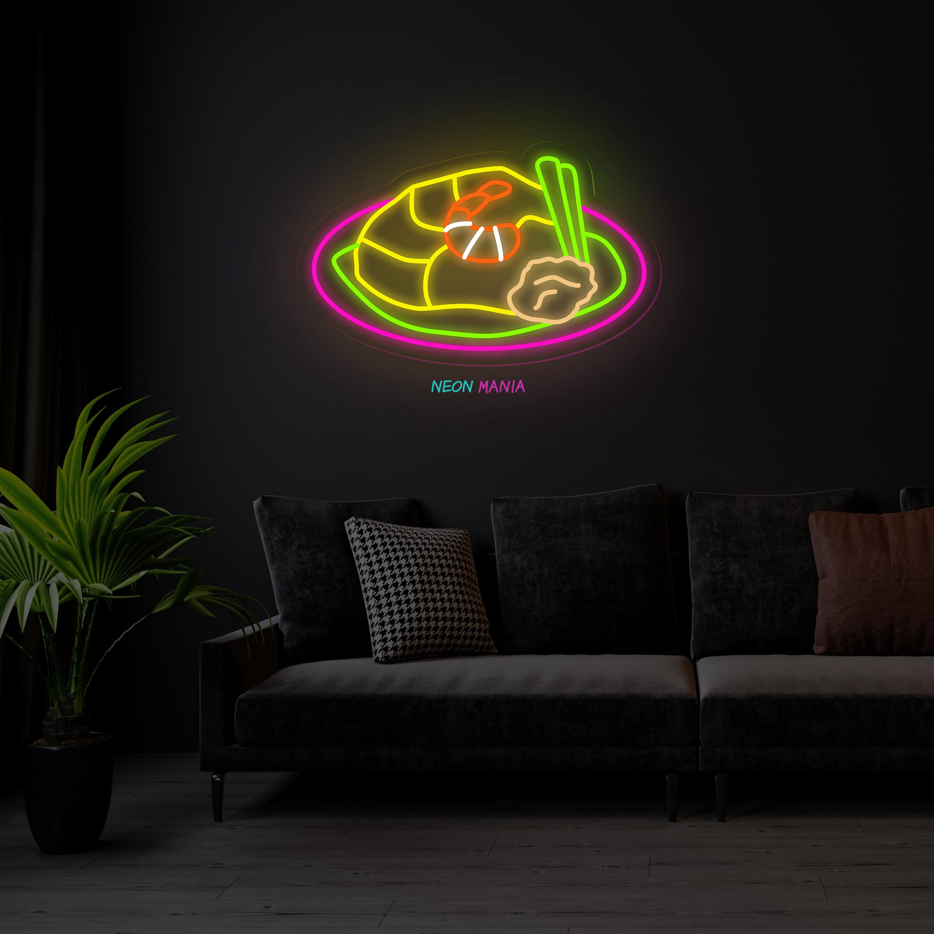 Pad Thai LED Neon Sign. Thai Kitchen Neon Decor. Rice Noodles Led