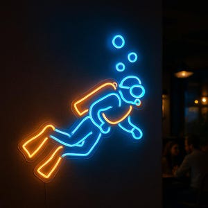 Diving Neon Sign. Scuba Diving Light. Diving Clubs and Schools Led Sign. Diver Gift Idea. Sports Equipment Stores Neon Decor.