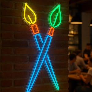 Paint Brushes Neon Sign. Art Gallery LED Decor. Artist Gift Idea. Paint Brushes and Paint Tube Led Light