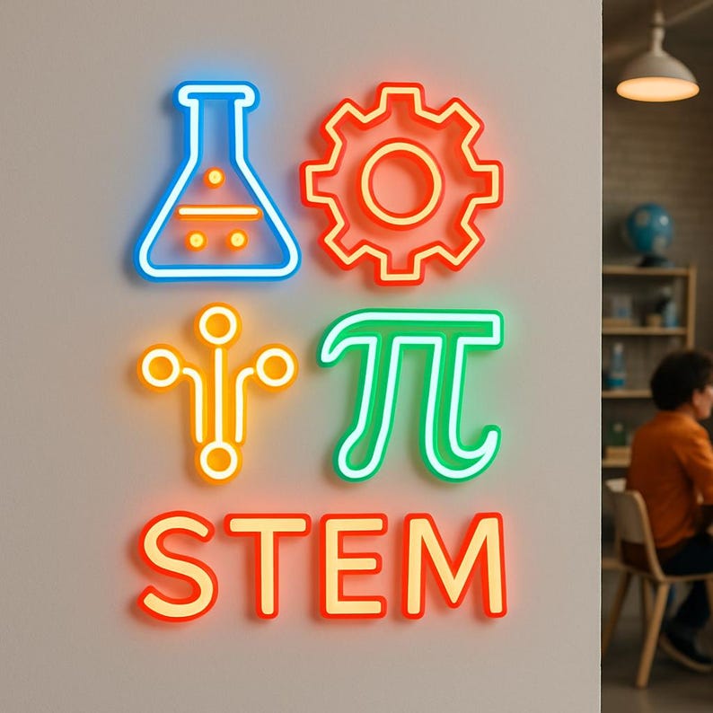 Stem Sign Simple STEM Courses for Children Neon Sign. Light Learning Centers. Led Sign ...