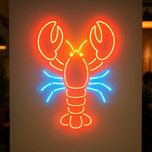 Hummer Leuchtreklame. Seafood Restaurant Led Schild. Geschenkidee Koch. Fisch Dekor.