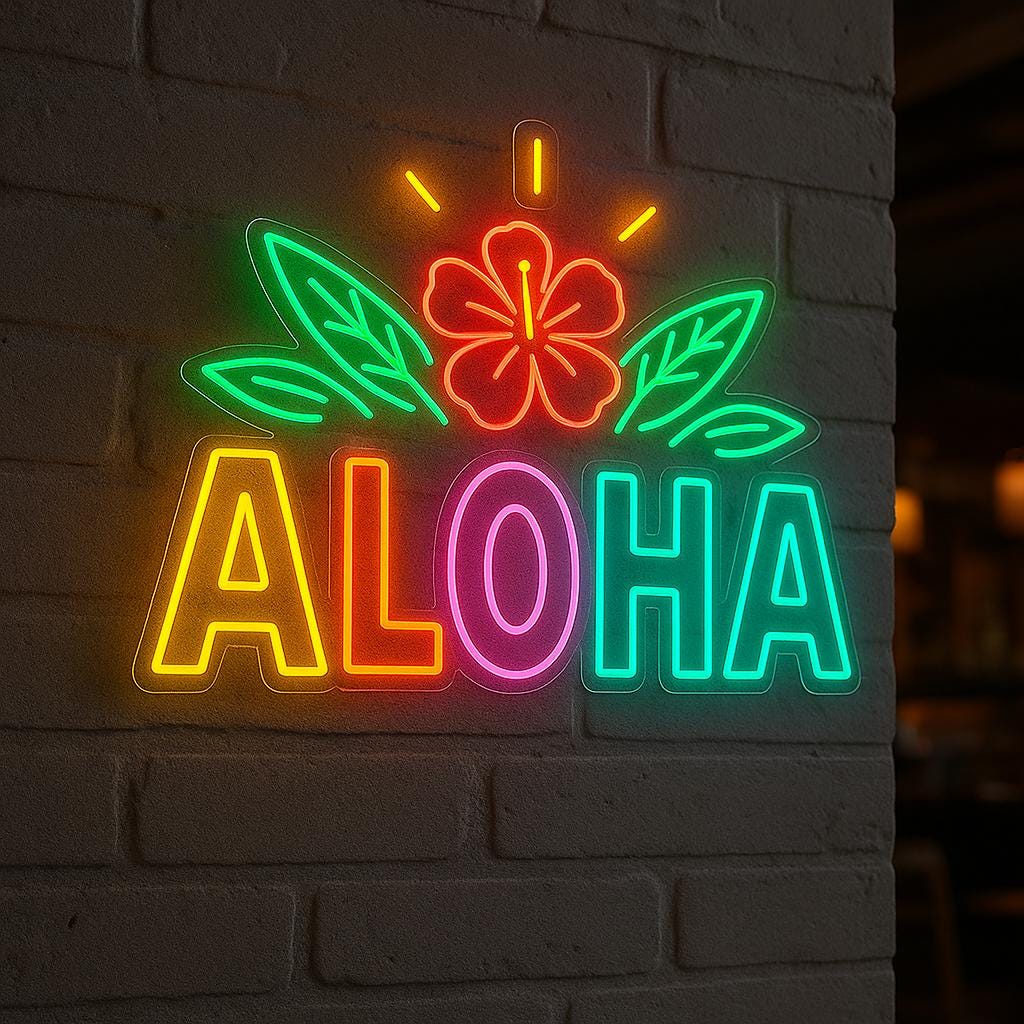 アロハネオンサイン。バーLED装飾。ハワイアンパーティーネオンサイン