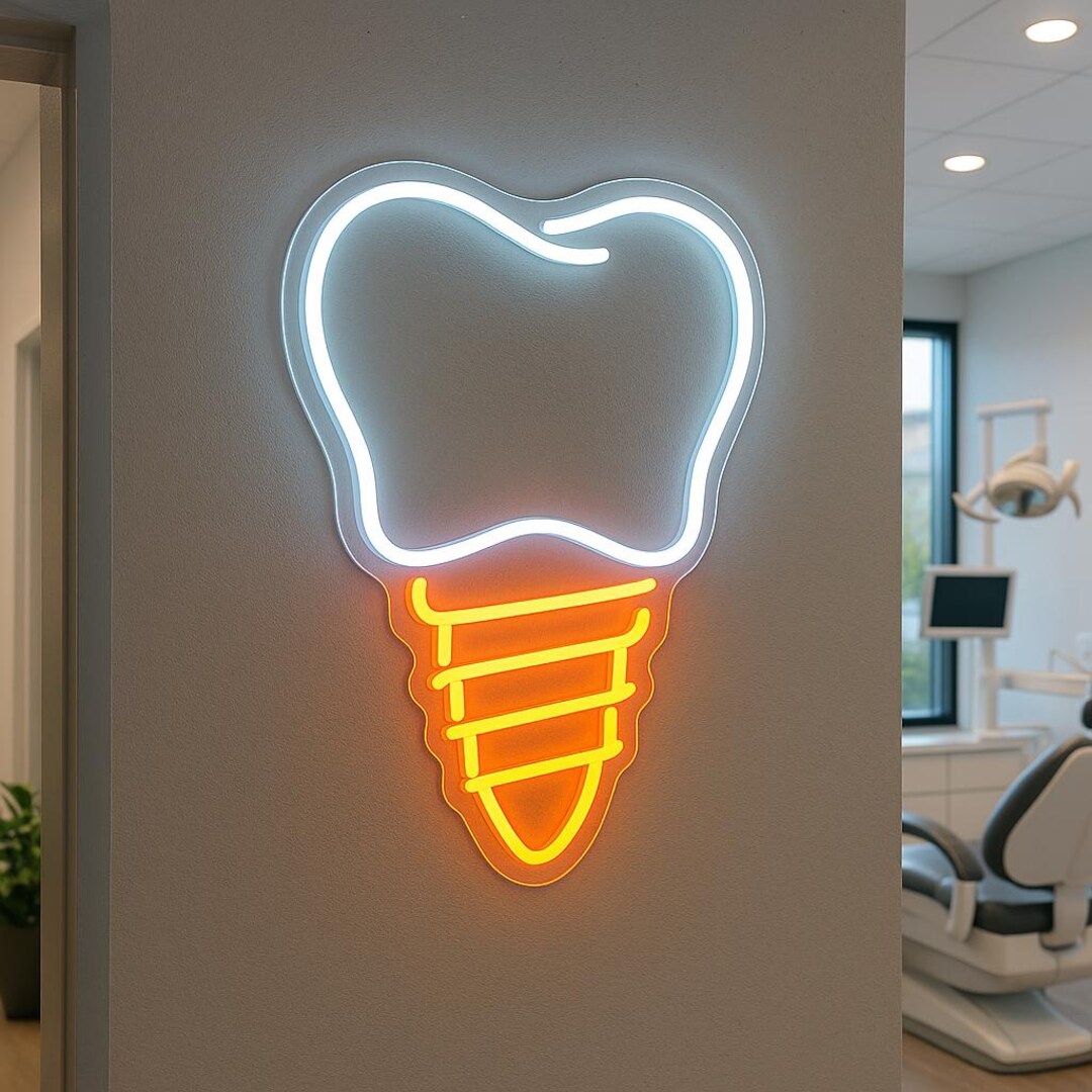 Tooth Implant Neon Sign. LED Hospital Decor. Dental Clinic Neon Decor ...