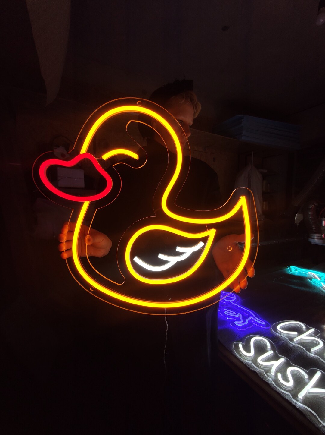 JEDAEMEN Duck Off Neon Signs For Wall Decor Yellow White LED Light Sign For Preppy Room Decor Light Up Sign For Birthday Party Decoration USB Powered
