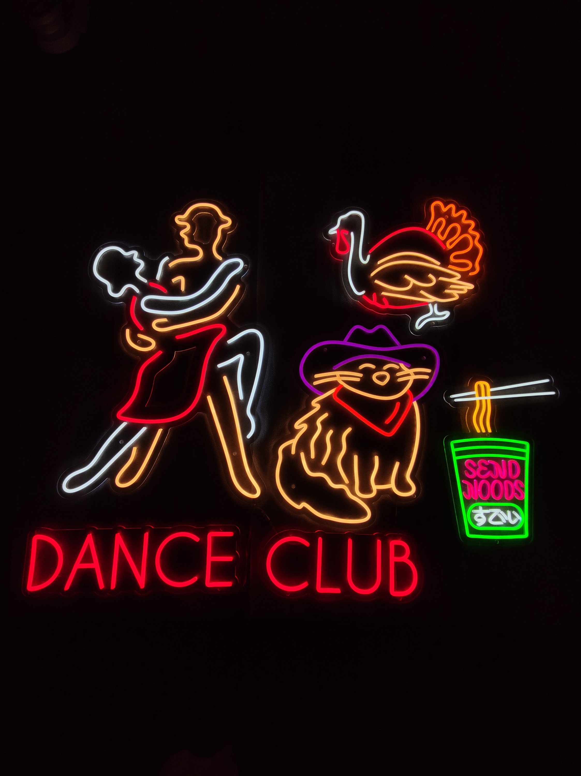 ダンサーのネオンサイン、ダンスクラブのネオンライト、社交ダンスの