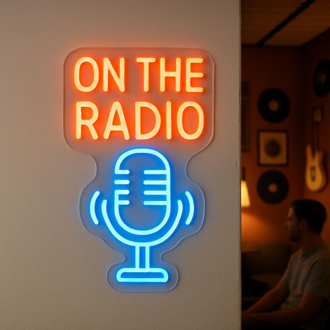 Online Radio Neon Sign. Radio Station Light. Media Office Led Sign. 
