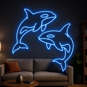 Letrero de neón de Orca. Luces LED de SeaWorld. Neón LED de Orca Azul. Letrero luminoso de Animales Marinos.