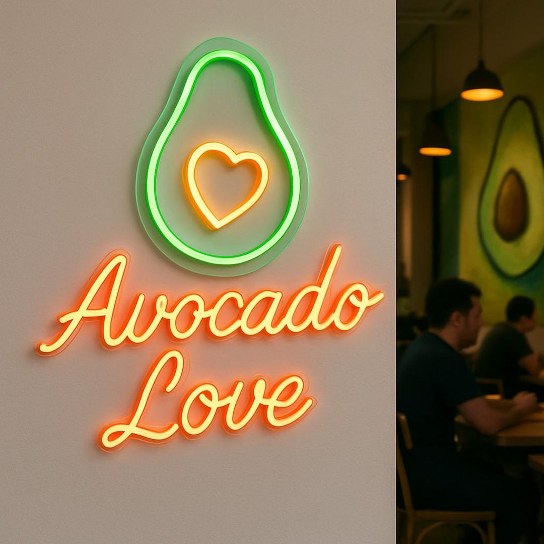 Avocado Bar Neon Sign. Cafe Light. Avocado Led Sign. 