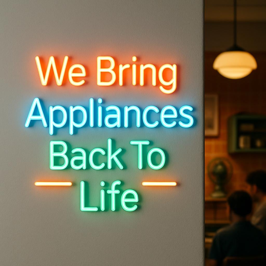 Repair and Replacement of Neon Sign Parts. Home Appliance Repair Light. We Bring Appliances Back to Life Neon Decor.
