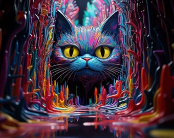 Black Cat | Digital Art Print, Wall Art, AI Generated, AI Art, Digital ...