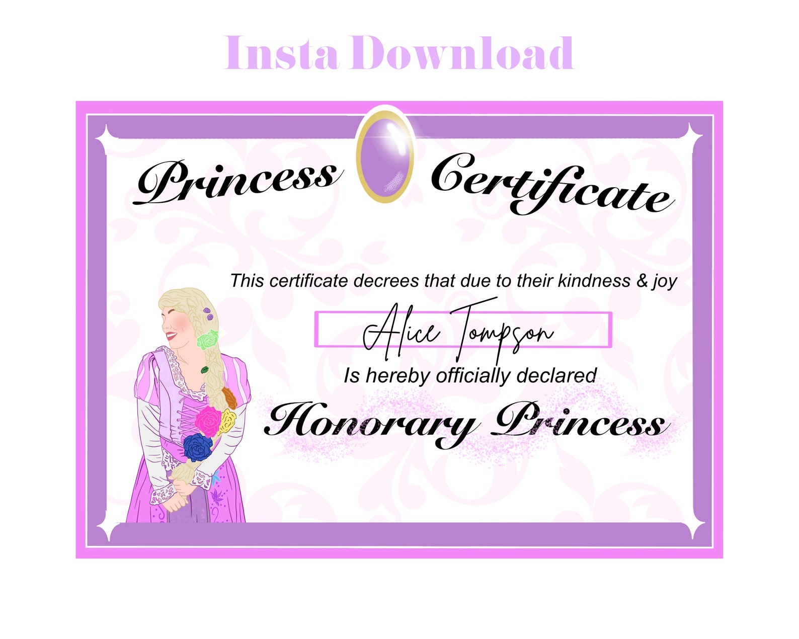 RAPUNZEL Princess Certificates Instant Download | Etsy