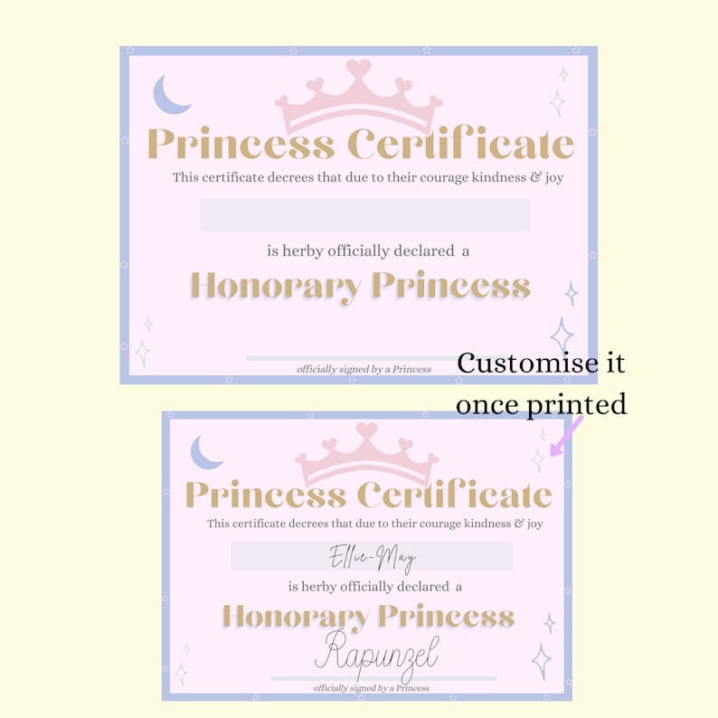 Princess Certificates Instant Download Printable's | Etsy