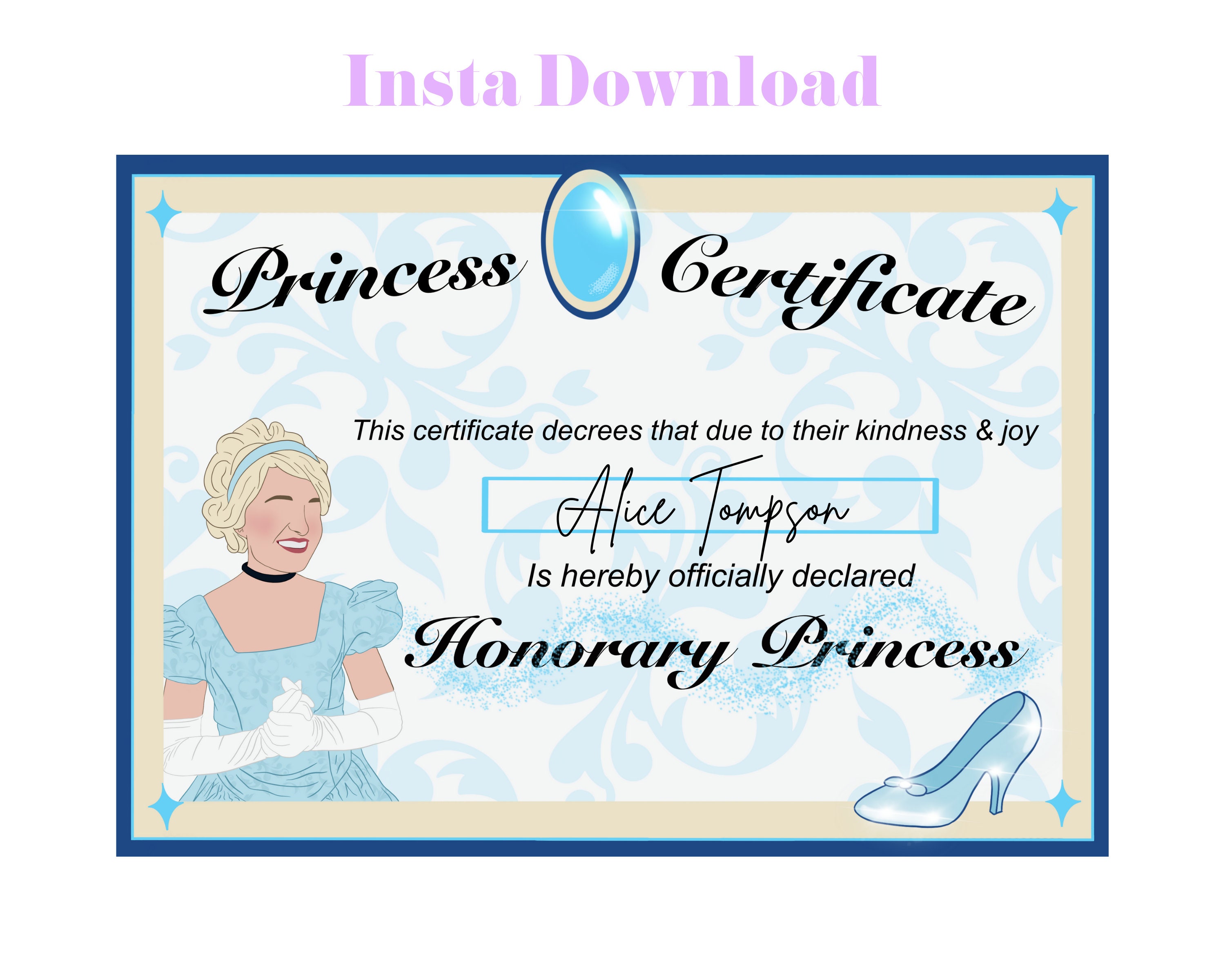 CINDERELLA Princess Certificates Instant Download | Etsy