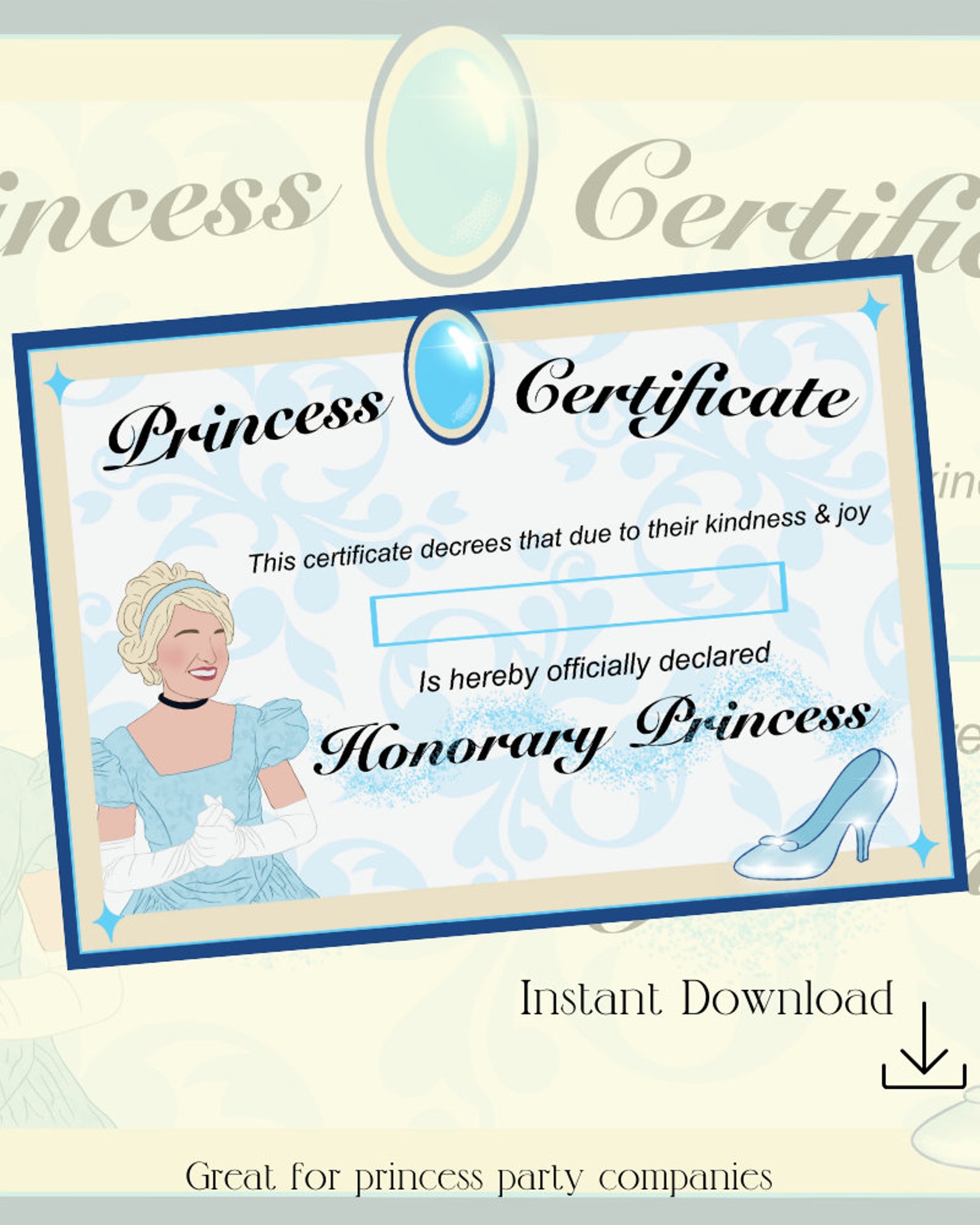 CINDERELLA Princess Certificates Instant Download | Etsy