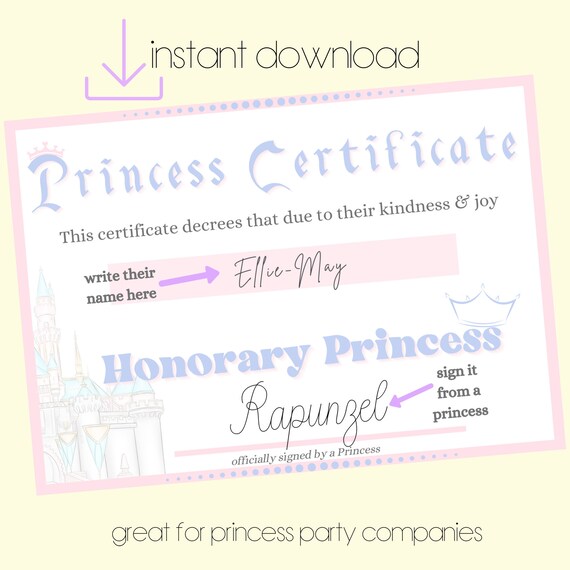 Princess Certificates Instant Download Printable's | Etsy