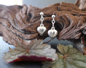 Heart earrings, sterling silver earrings,