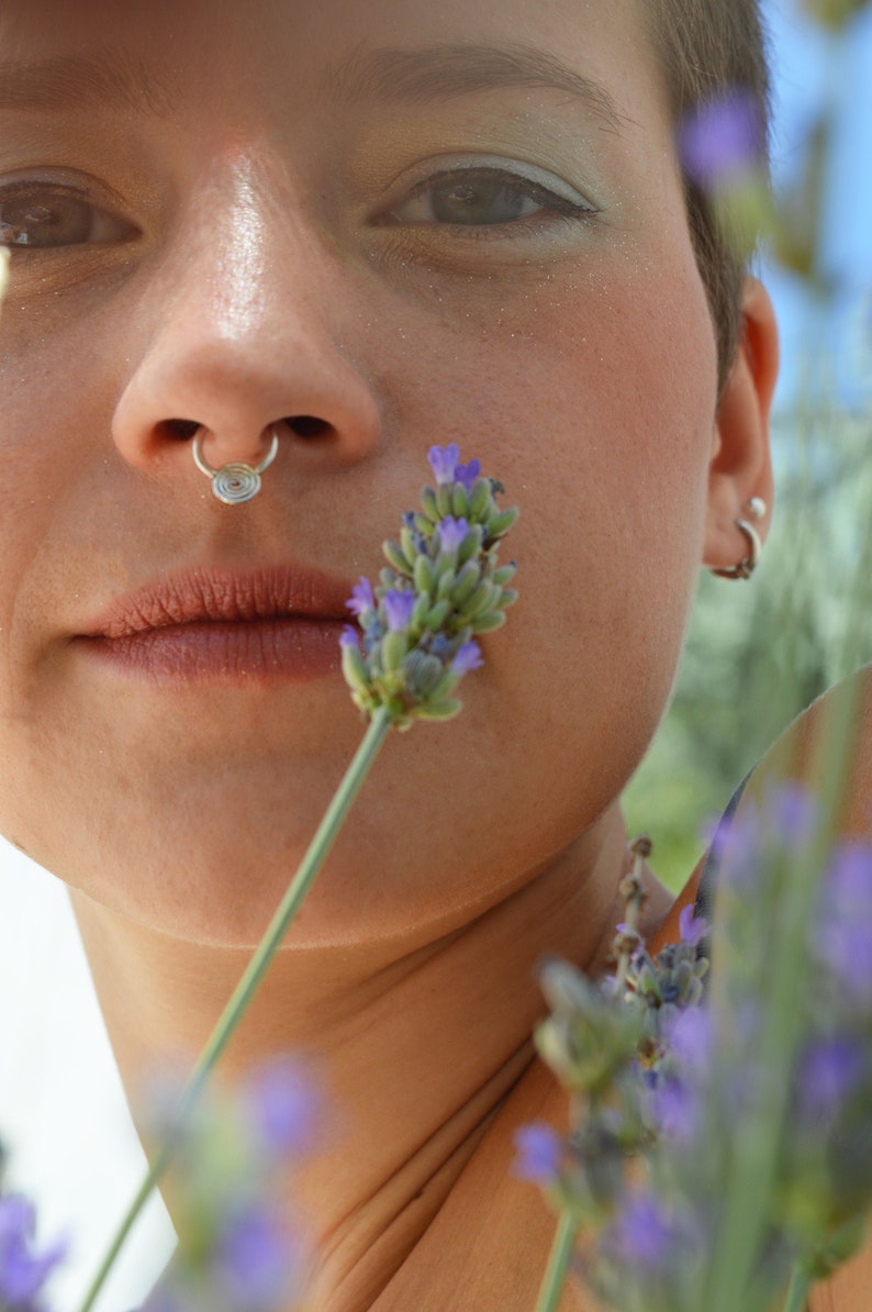 spiral septum, Silver septum, septum piercing, Septum ring, spiral jewelry, helix, piercing, nostril ring, tragus, earrings, spiritual image 1