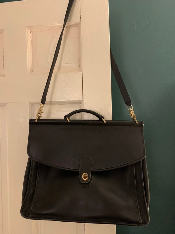 Vintage Black Leather Coach Briefcase - Etsy Vintage Black Leather Coach Briefcase - Etsy