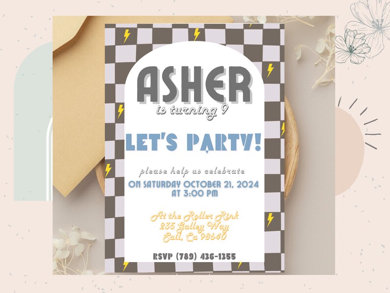 Cool Checkers Boy Birthday Invitation, Boy Birthday Invite, Lightning