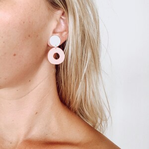 Handmade polymer clay earrings. Pink and white clay earrings. Small drop earrings. Clay earrings. Cute earrings.