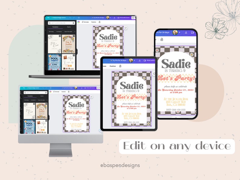 Checkers Girl Birthday Invitation, Cool Girl Birthday Invite, Daisy