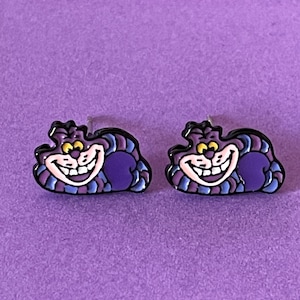 Disney's Alice in Wonderland Cheshire Cat Tramp Character Stud Enamel Earrings with Gift Box.