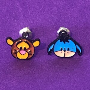 Tigger and Eeyore Disney character enamel stud earrings with gift