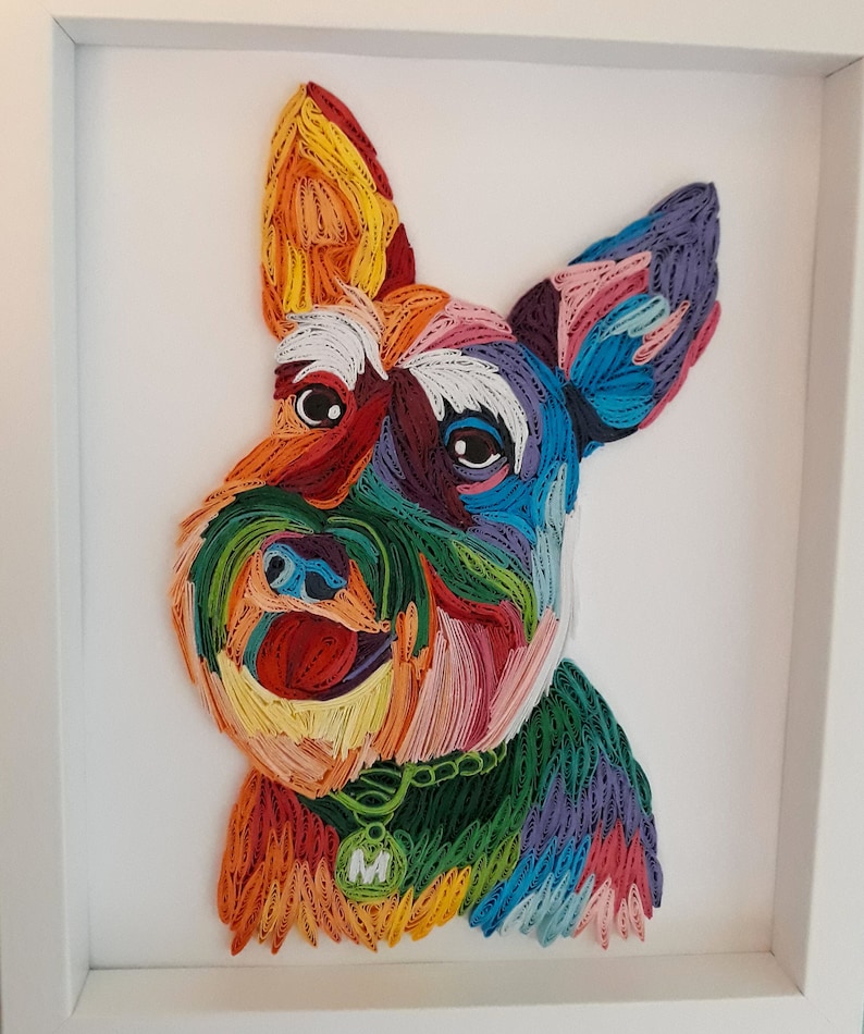Custom Pet Portrait/Framed Wall Art decor/Pet portrait from photos/Paper Quilling Dog shops Art/Quilling animal portrait/3D Wall Art/Modern Decor