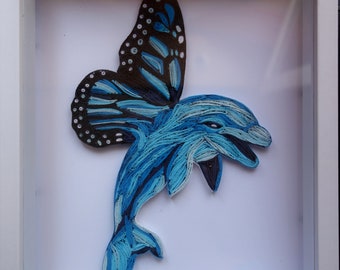 3D Fantasy Animal Paper Art/Wall decoration blue art/Blue paper art/Quilling Animal/Quilling Paper art/Quilling dolphin/Quilling butterfly