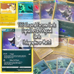 Fursona / Furry Cards inspiradas en juegos de cartas coleccionables: holográficas o mate: arte digital hecho a mano y 4 tarjetas físicas: inspiradas en videojuegos