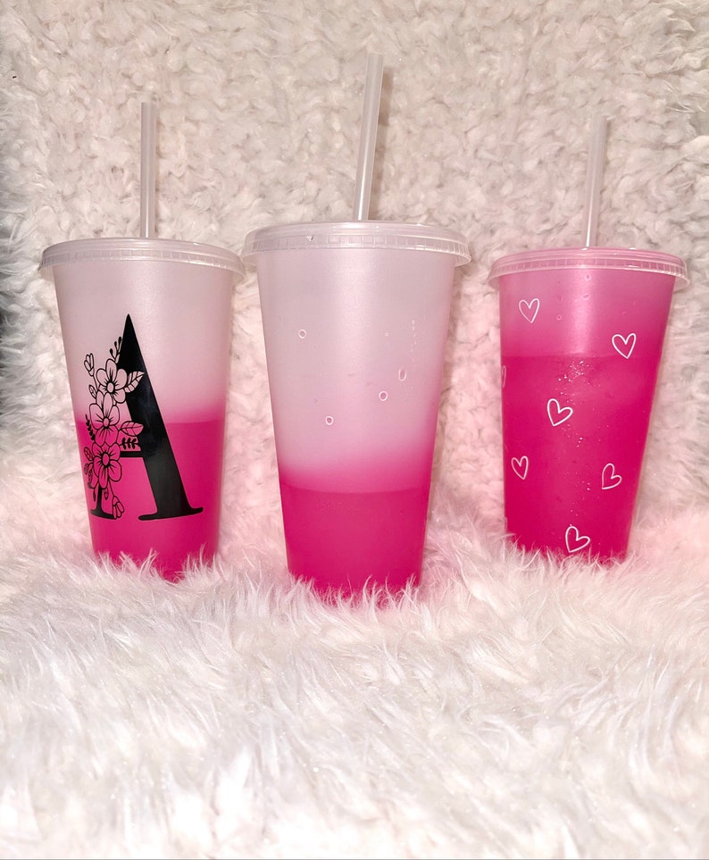 Heart Cup Cold Color Changing Cup Pink Color Changing Cold Cup Custom Pink Cup Easter Cup Easter Gift for Her Color Changing