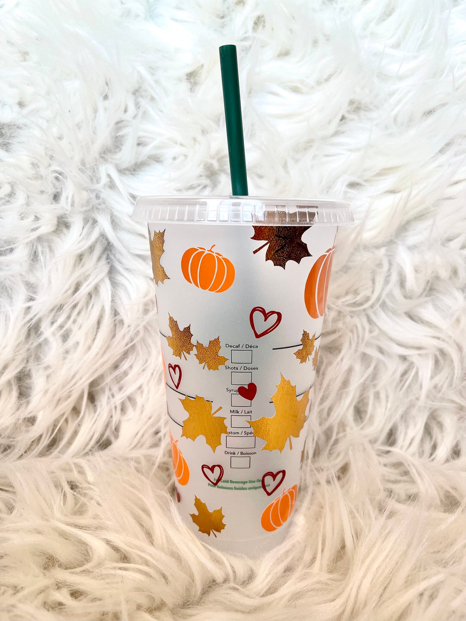 Fall Starbucks Cup With Pumpkins and Leaves Fall Starbucks Etsy