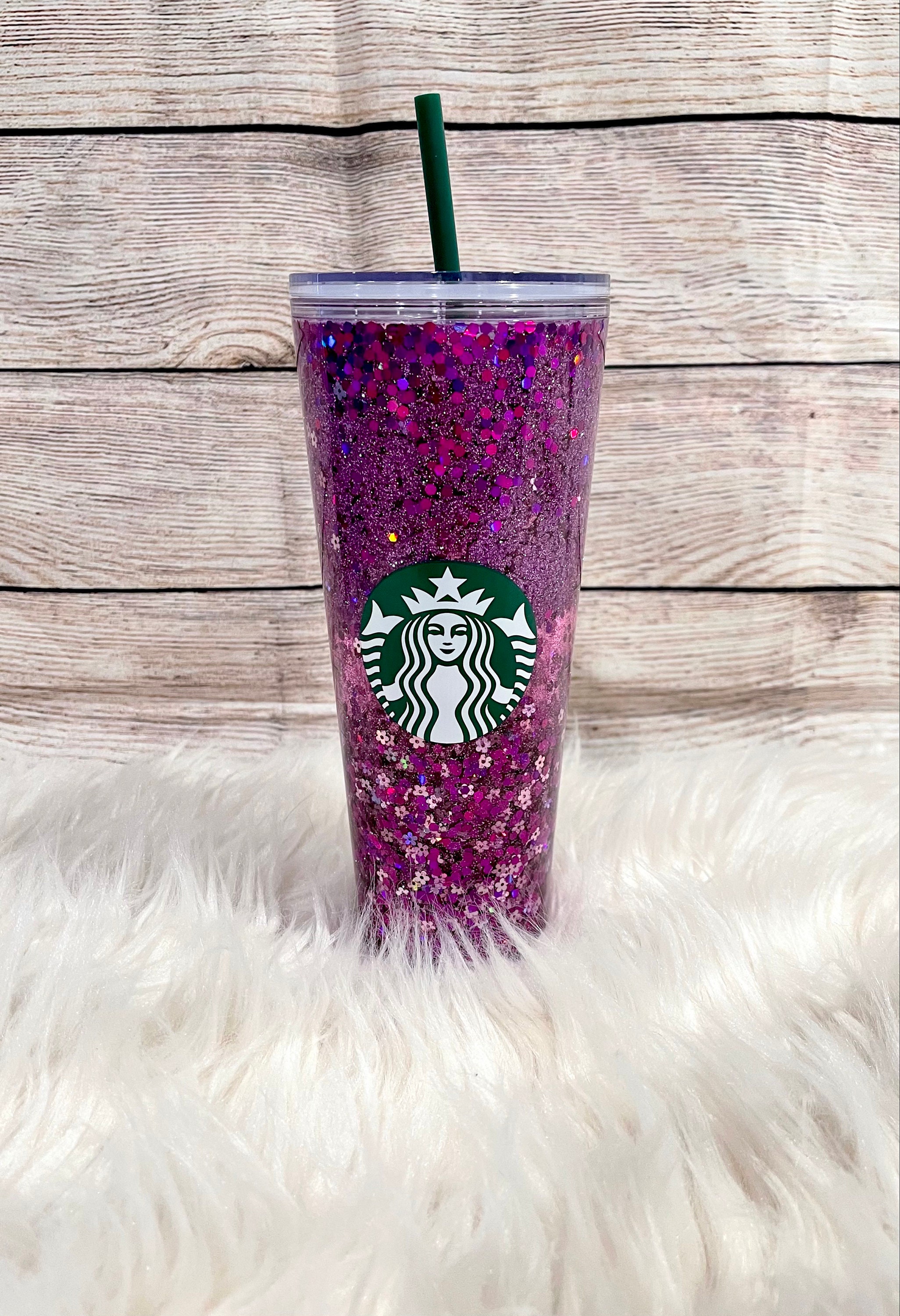 Purple Starbucks Snow Globe Tumbler with Flowers Venti Snow Etsy
