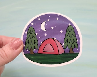 Camping Vinyl Sticker, Great Outdoors Adhesive, Night Sky Tent Art, Stars Rv Camper Decal, Hiking Water Bottle Decor, Father's Day Gift