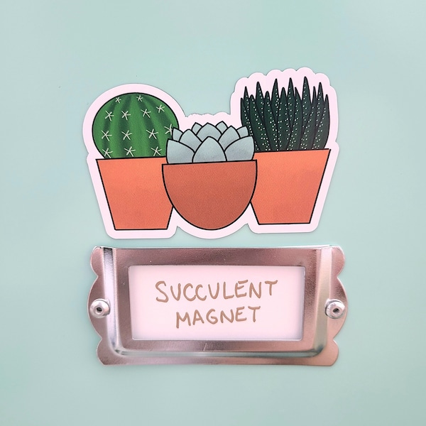 Succulent Trio Refrigerator Magnet, Cactus Kitchen Fridge Art, Terra Cotta Pot Office Filing Cabinet Decor, Plant Lady Car Decal