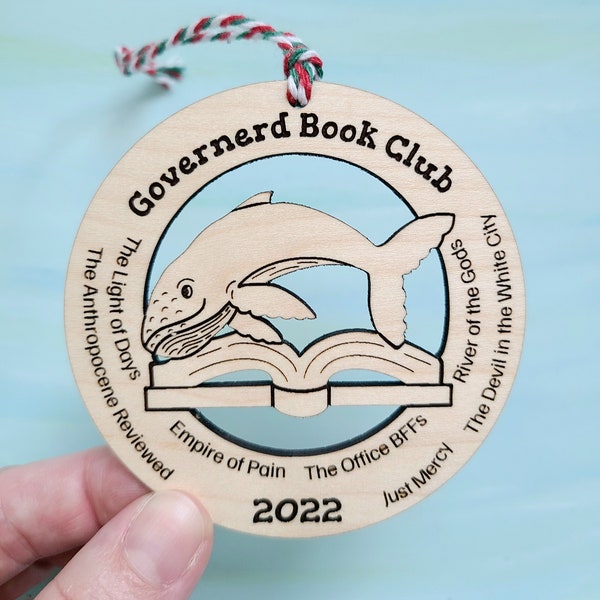 2022 Governerd Book Club Ornament, Maple Wood Tree Decoration, Whale Hanging Art, Laser Cut Christmas Accessory, Governerds Friend Gift