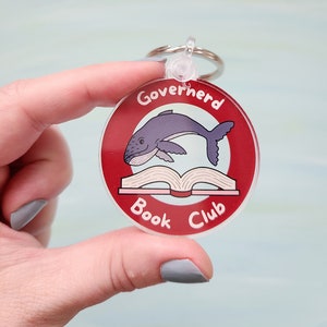 Governerd Book Club Acrylic Keychain, Round Whale Keyring, Red Reader Key Fob, Ocean Animal Accessory, Governerd Made Friend Gift