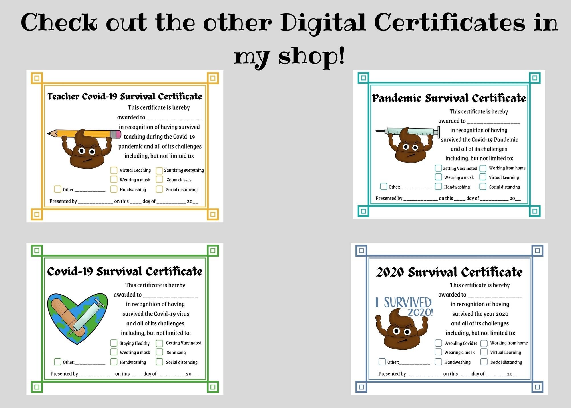 Teacher Pandemic Survival Certificate End of the School Year | Etsy