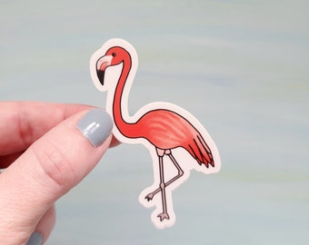 Flamingo Vinyl Sticker, Pink Bird Adhesive, Tropical Animal Water Bottle Decal, Wildlife Laptop Art, Friend Gift