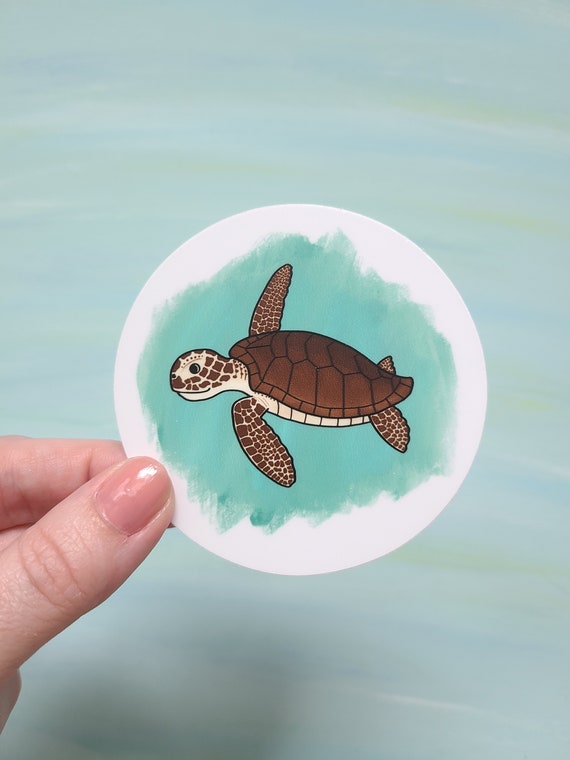 Sea Turtle Vinyl Sticker, Ocean Animal Adhesive, 3 Inch Teal Turtle Laptop Decal, Marine Creature Water Bottle Art, Reptile Lover Gift