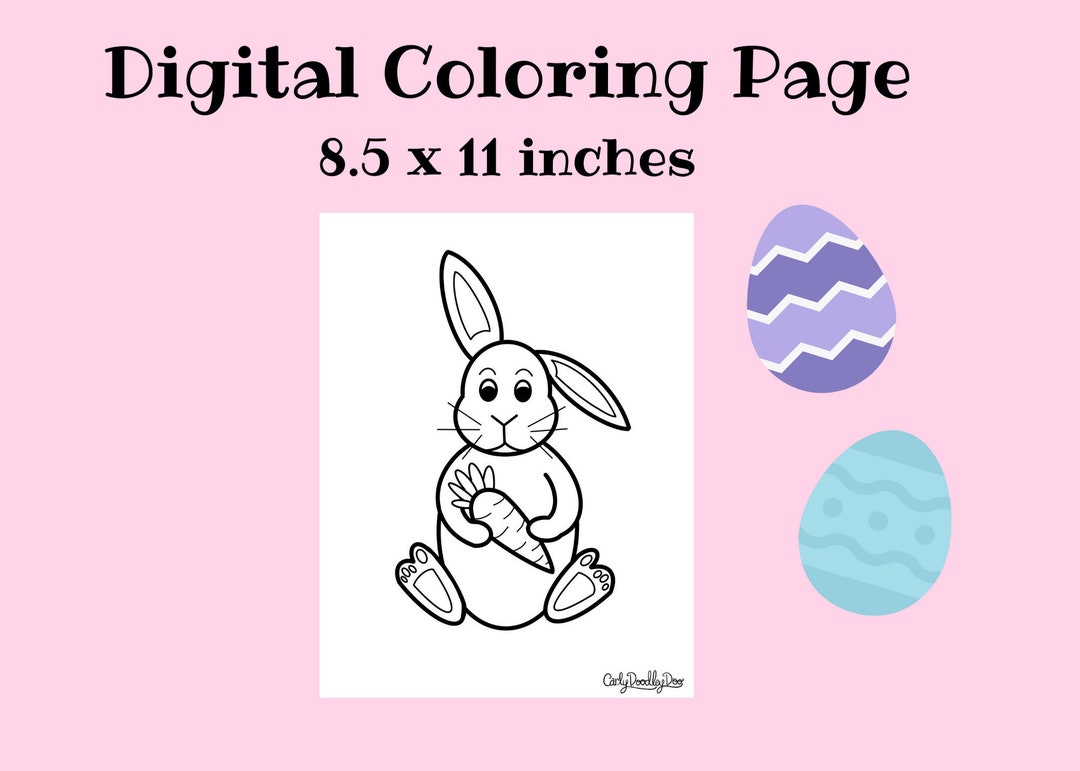 Bunny Digital Coloring Page, Cute Rabbit Animal Art, Printable Child ...