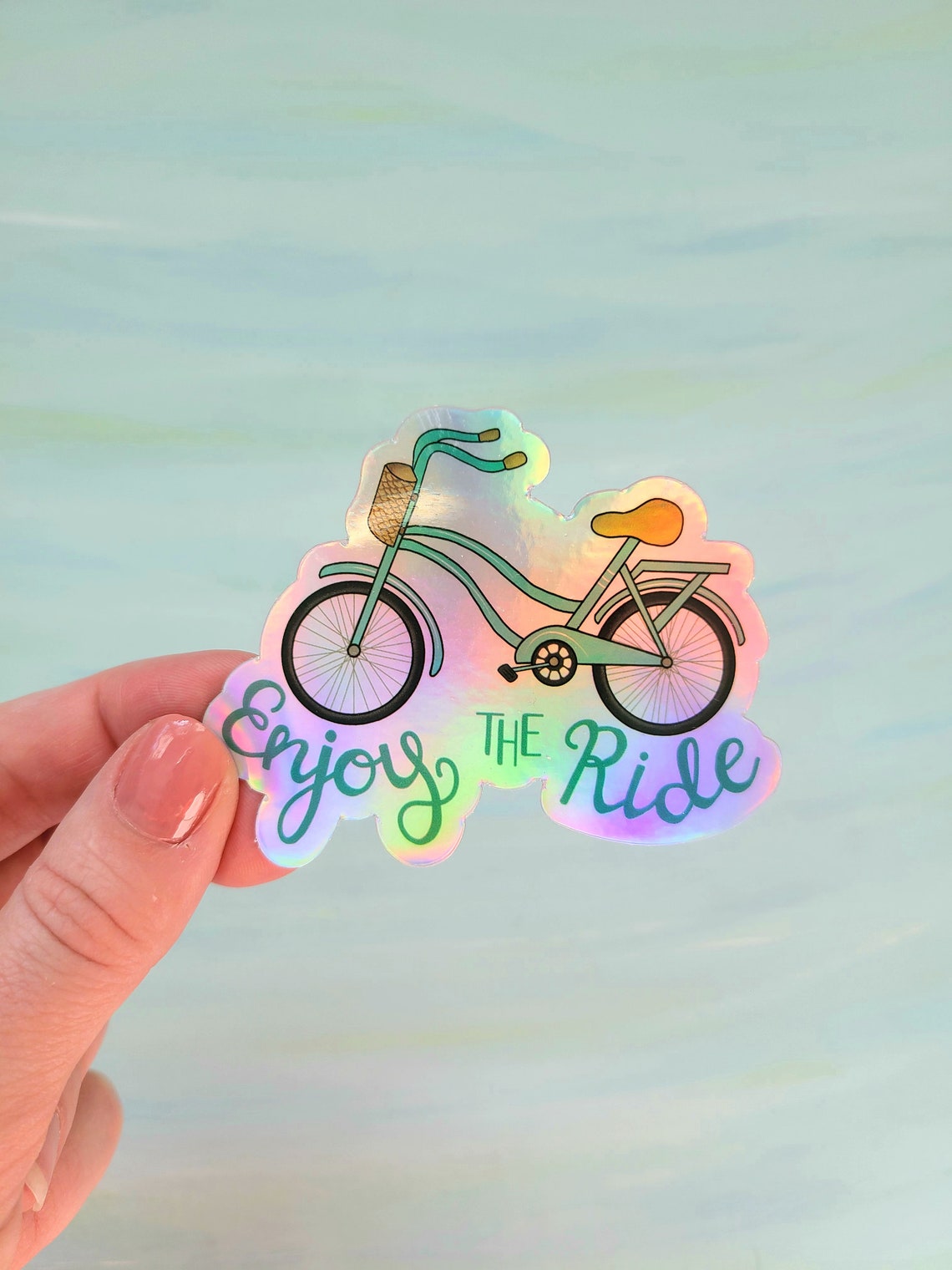 Bicycle Holographic Vinyl Sticker Enjoy the Ride Rainbow - Etsy UK