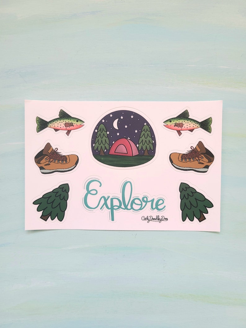 Camping Vinyl Sticker Sheet, Great Outdoors Decal Set, Explore Water ...