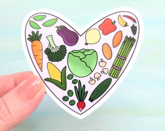 Vegetable Heart Vinyl Sticker, Veggie Love Decal, Produce Car Adhesive, Healthy Food Art, Vegetarian Friend, Gardener or Farmer Gift