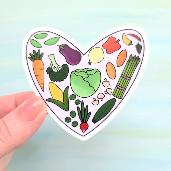 Vegetable Heart Vinyl Sticker, Veggie Love Decal, Produce Car Adhesive, Healthy Food Art, Vegetarian Friend, Gardener or Farmer Gift
