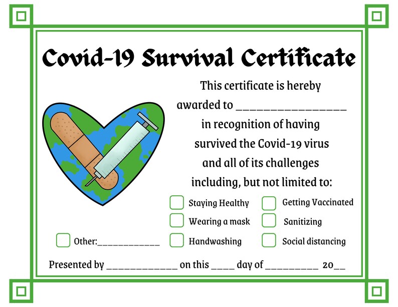 Covid 19 Survival Digital Certificate Funny Corona Virus | Etsy
